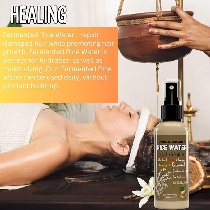 Rice Water Hair Growth Spray – Vanilla Cedarwood | Rosemary, Caffeine & Biotin Infused | Hair & Scalp Treatment for Thicker, Fuller Hair | Non-Greasy, Vegan Formula (4 oz)