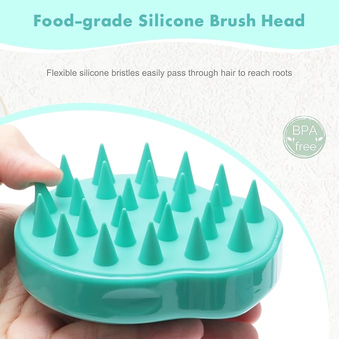 FREATECH Massager Shampoo Brush with Soft Silicone Bristles for Scalp Care, Shower Hair Scalp Scrubber Exfoliator for Dandruff Removal and Hair Growth, Wet & Dry for Men, Women and Kids, Green
