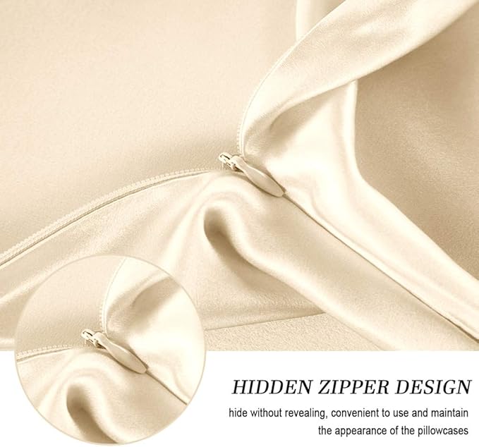100% Mulberry Silk Pillowcases Set of 2 for Hair and Skin and Super Soft and Breathable Queen Size Nature Silk Pillowcases (Queen, Buff Beige)