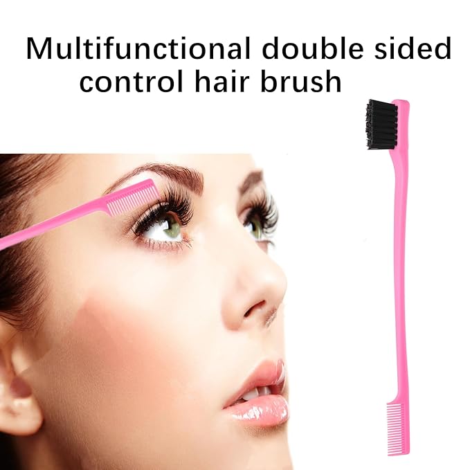 8Pcs Hair Brushes Set with 4Pcs Topsy Hair Tail Tools 1Pcs Bristle Teasing Hair Brush 1Pcs Edge Control Brush 2Pcs Metal Pin Rat Tail Combs for Woman Girl hair Styling,Edge&Back Brushing,Pink