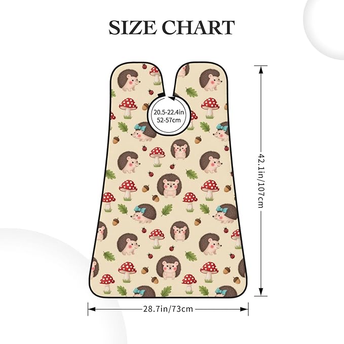 Beard Hair Catcher Bib, Waterproof Non-Stick Grooming Apron for Shaving Trimming, Perfect for Men Dad, Cute Baby Hedgehog and Mushrooms Shave Bib