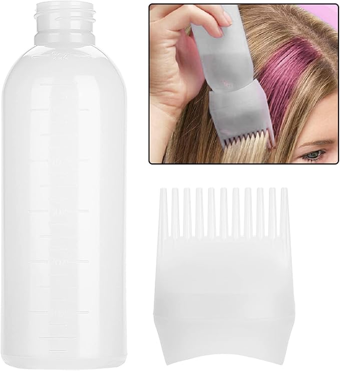 Professional Hair Color Applicator Bottle Set, White Plastic Comb Dispensing Tools for Salon Beauty Hair Dye and Oil Application