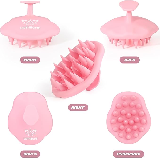 URTHEONE Scalp Massager Shampoo Brush for Hair Growth,Soft Silicone Scalp Scrubber Shower Brush for Women Men Kids Stress Relax&Scalp Exfoliator,Scalp Scrubber for Dandruff Removal (Pink)