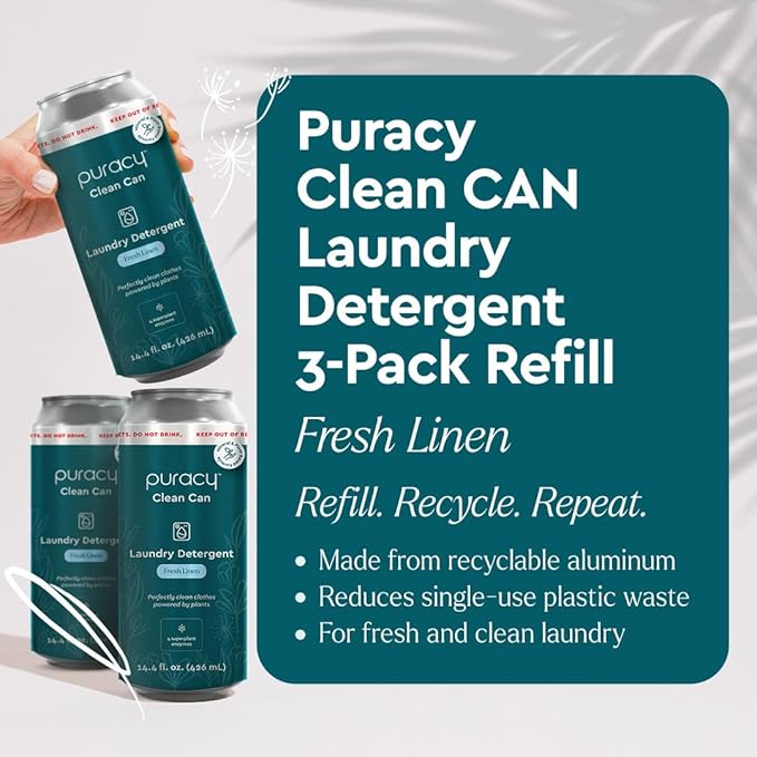 Puracy Liquid Laundry Detergent Clean Can Refill - Enzyme-Powered Liquid Laundry Detergent Concentrate, Natural Laundry Detergent Seen on TikTok, Non-Toxic (Fresh Linen, 14.4 fl)