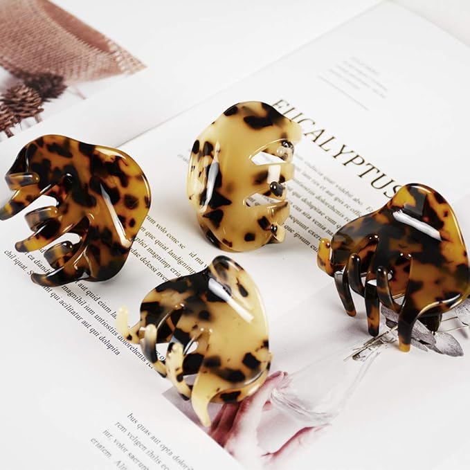 4 Pack 2.1 Inch Hair Claw Clips Tortoise Shell Cellulose Acetate Resin Hair Barrettes Medium French Design Hair Jaw Leopard Print Fashion Hair Styling Accessories for Women Girls