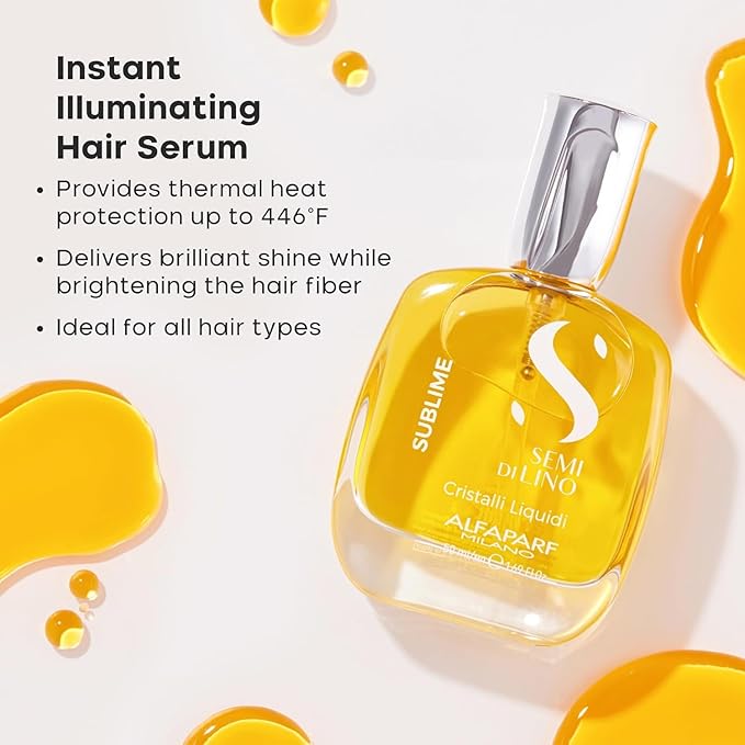 Alfaparf Milano Semi di Lino Sublime Cristalli Liquidi Hair Oil with Heat Protection - Smoothing Hair Serum with Frizz Control - Hair Shine Serum with Vitamin E & Color Fix Complex (0.51 Fl Oz)