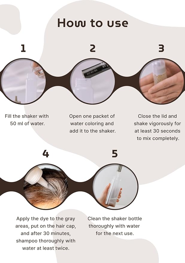 Korean Permanent Hair Dye, Powder Hair Color Kit, Dark Brown, Gray Hair Coverage, Plant-Based Formula, Easy Application for Roots, Short & Long Hair, Vegan, Just Mix with Water (3 Powder Packets)