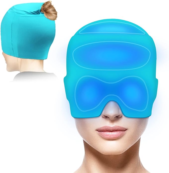 Migraine Relief Cap with Gel Top Coverage, Headache Relief Hat for Migraine Sinus Tension Stress Pain Relief, Migraine Ice Head Wrap Ice Gel Packs Hot Cold Therapy Headache Relief Cap
