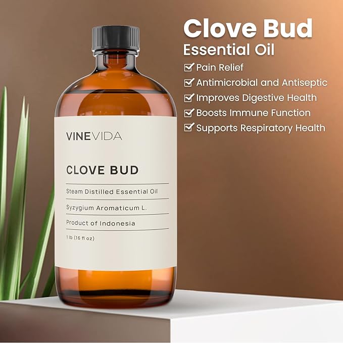 VINEVIDA Clove Bud Essential Oil 16 oz - Undiluted, Pure, Vegan, and Sustainable