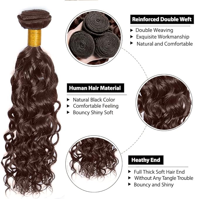 12 Inch Color #4 Bundles Human Hair Brown Water Wave Bundles Chocolate Brown Human Hair Bundles Brazilian Unprocessed Virgin Human Hair 1 Bundle Dark Brown Human Hair Weave