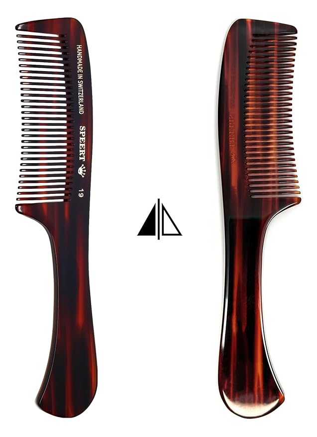#19 Handmade Wide Tooth Rake Comb Tortoise Havana Acetate Large Handle Thick Coarse Curly Hair Detangling Parting Grooming Teasing Hair Styling Hairdresser Barber Hairdressing Wet Dry Pocket