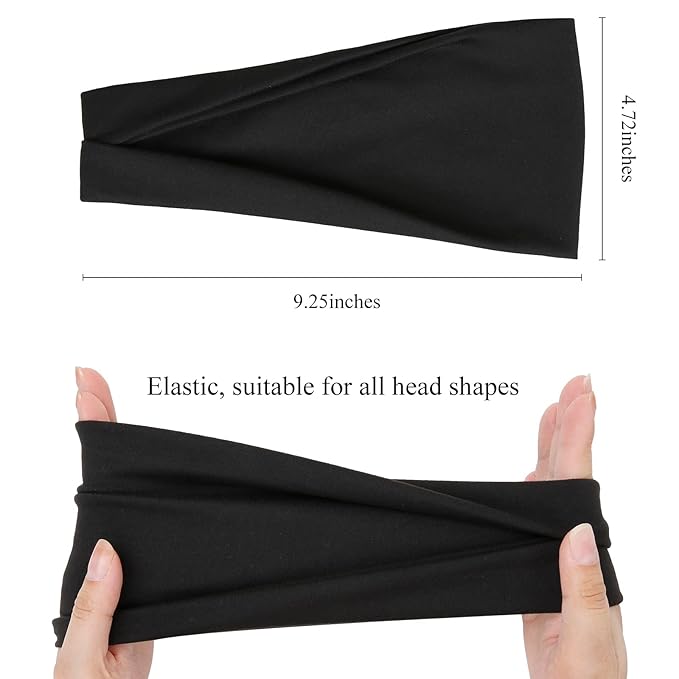 Huachi Black Buttery Soft Headbands - Athletic Hair Bands for Women's Workout, Yoga, and Exercise