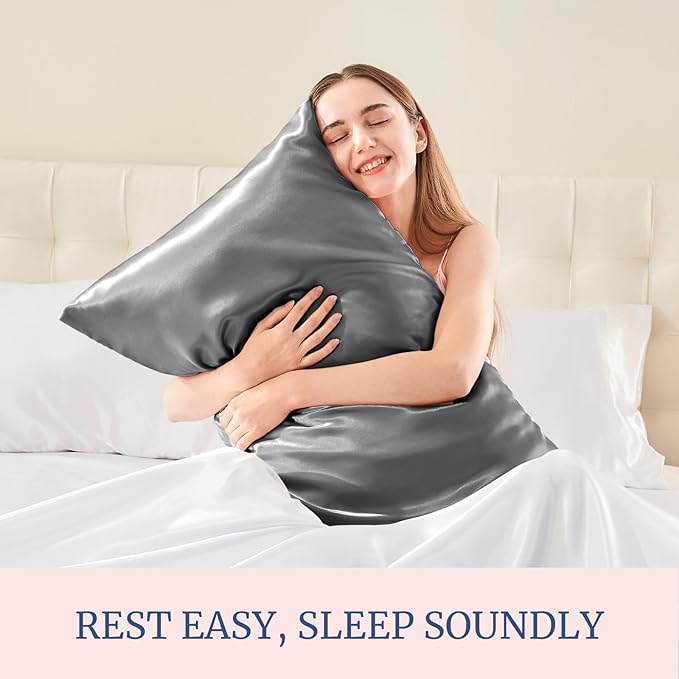 BEDELITE Satin Pillowcase for Hair and Skin, Super Soft and Cooling Similar to Silk Pillow Cases 2 Pack with Envelope Closure, Gift for Women Men(20"x36" King Size, Dark Grey)