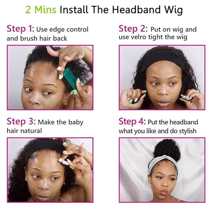 KLAIYI Human Hair Water Wave Curly Non Lace Front Wigs for Black Women, Deep Wave Glueless Wear and Go Half Wig, 30S Ready to Go Wig with Band, Beginner Friendly, 20Inch