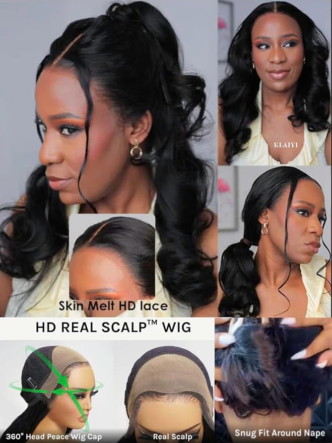 KLAIYI HD Real Scalp Wig 13x4 Lace Frontal Human Hair Wig Loose Body Wave with Face Framing Curtain Bangs Pre Everything Glueless 3S Wear and Go Precut Lace Pre Plucked Pre Bleached 180%Density 26Inch