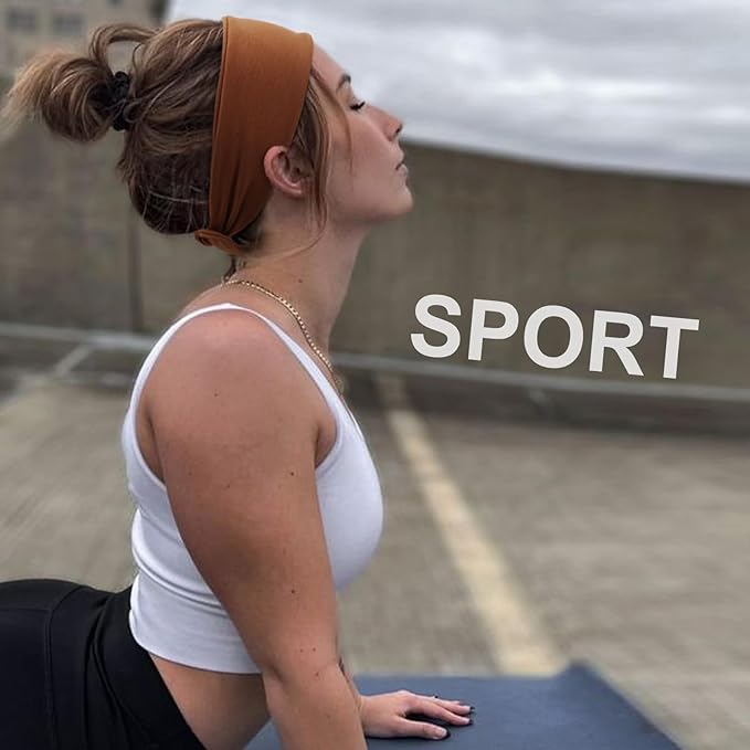 DRESHOW 8 Pack Adjustable Knotted Headbands Non Slip Elastic Yoga Hair Bands Solid Colors Headbands for Women and Girls