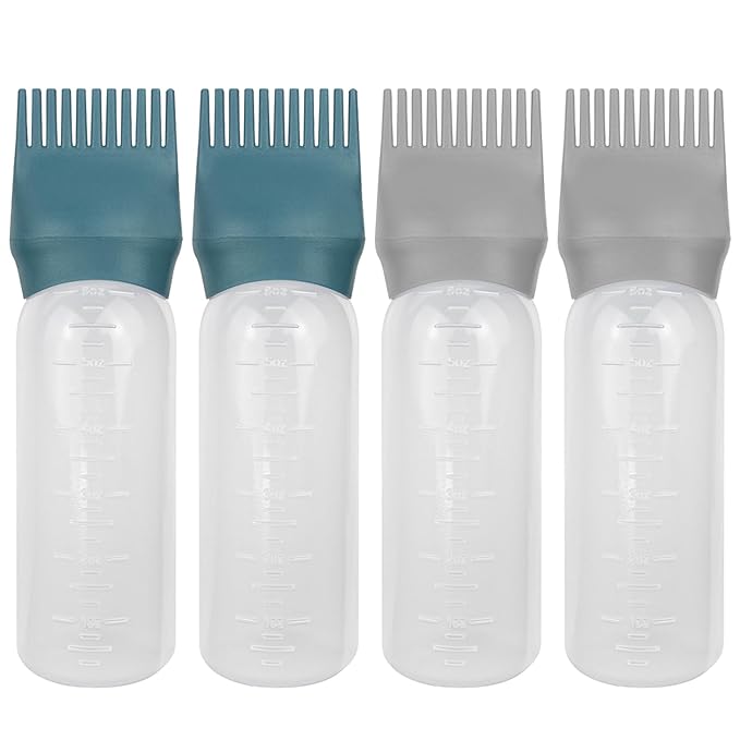 4 PCS Root Comb Applicator Bottle,Hair Oiling Applicator,Hair Oil Applicator Bottle for Hair Dye Shampoos Hair Salons.6oz (Grey+Green)