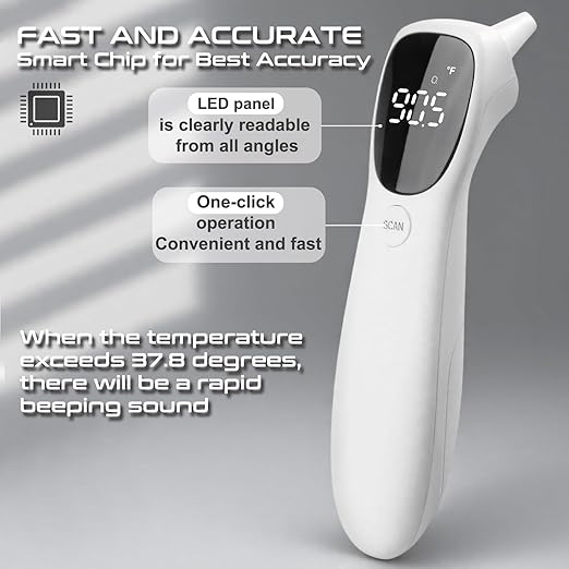 huangirl Touchless Thermometer, Digital Forehead Thermometer for Adults with Fever Alarm, Large LED Digits, 3-in-1 Non Contact Infrared Ear, Forehead & Touchless Thermometers