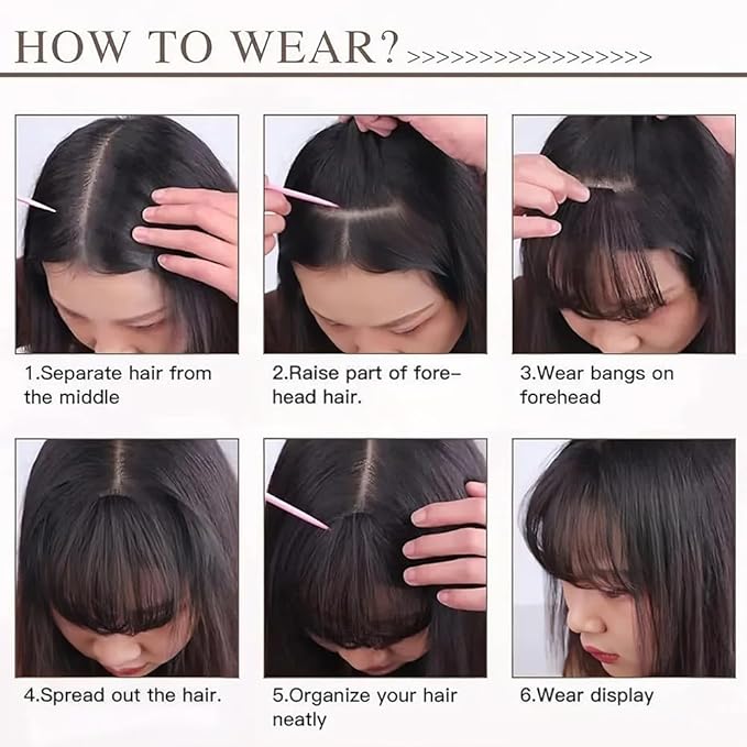 Clip in Bangs Jet Black Color 100% Real Human Hair Wispy Clip on Bangs Extensions Fringe with Temples Hairpieces for Women