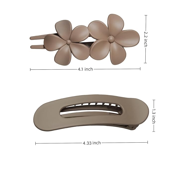 8 Pcs Flat Hair Claw Clips, Matte Flower Hair Clips and Flat Clips, 2 Style Beach Tropical Party Strong Hold Jaw Hair Clips for Women Girls Thin Thick Curly Straight Hair Accessories