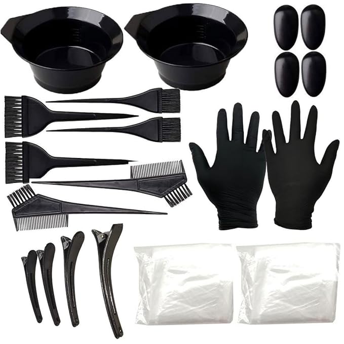 22PCS Hair Dye Tools Kit Hairdressing Brush, Comb, Earmuffs & Mixing Bowl Set