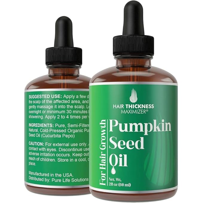 Pumpkin Seed Oil for Hair Growth. Strengthens & Hydrates Thinning, Dry Hair for a Healthier-Looking Scalp. For Women & Men – Vegan 2oz Serum