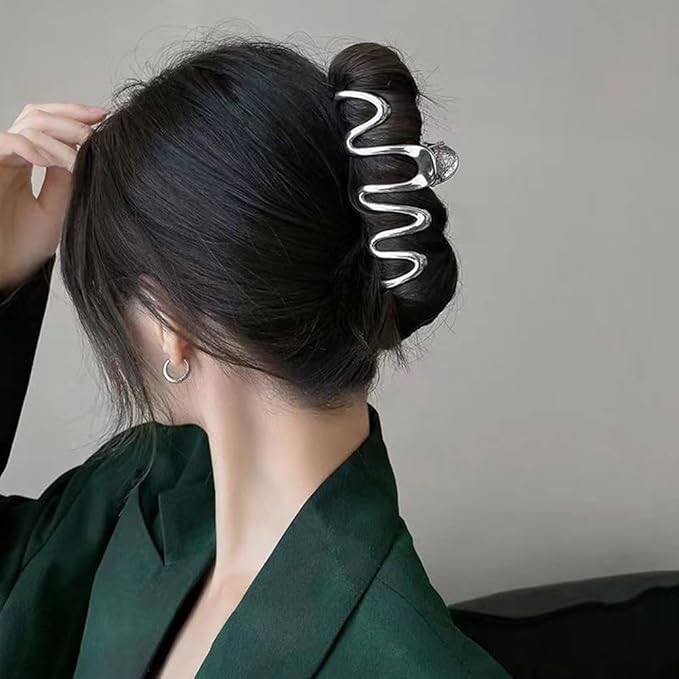 1 Pack Metal Sliver Hair Claw Clips Irregular Waves Design Hair Clips Fashion Hair Accessories Strong Hold Jaw Clamp Clip for Thick/Thin Hair Nonslip Hair Barrette for Women Girl Daily Hair Decoration