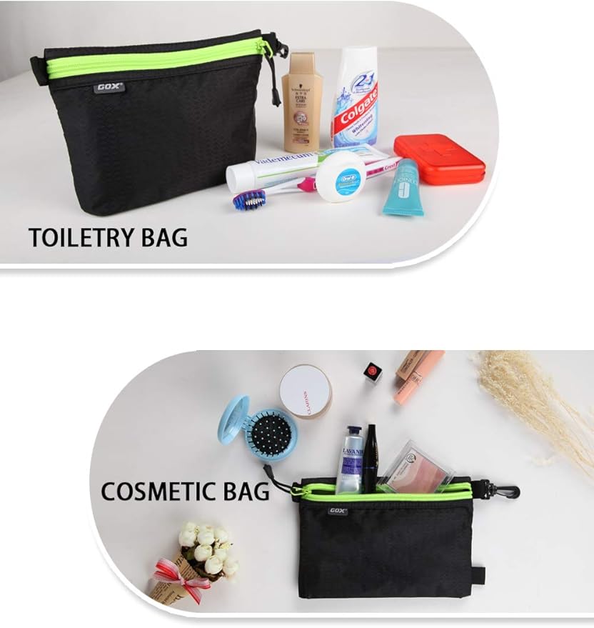 GOX Ultra Light Carry On Zipper Pouch Toiletry Bag Packing Sack Makeup Bag Digital bag (Black)