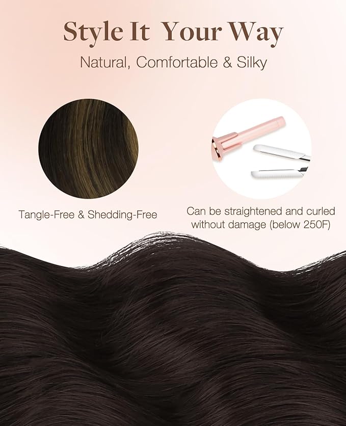 GOO GOO Invisi Edge Tape in Hair Extensions Human Hair, 2/6/2 Balayage Dark Brown to Chestnut Brown 10pcs injected with 10pcs classical tape ins, 18inch 50g, Virgin Remy Hair, Natural Look