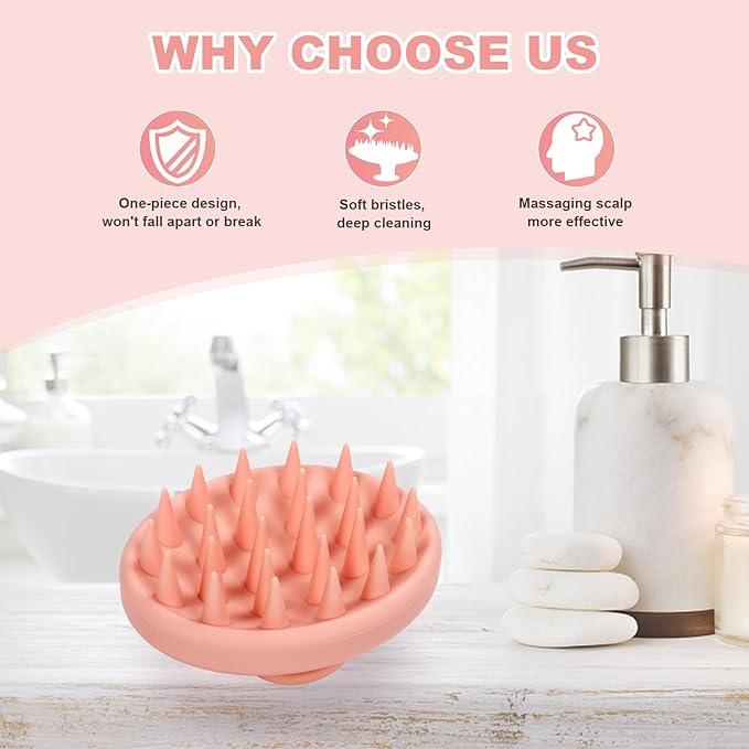 Silicone Scalp Massager, Scalp Scrubber for Hair Growth with Soft Bristles, Scalp Exfoliator Brush Dandruff Removal Shampoo Brush for Wet Dry Scalp Care (Pale Pink)