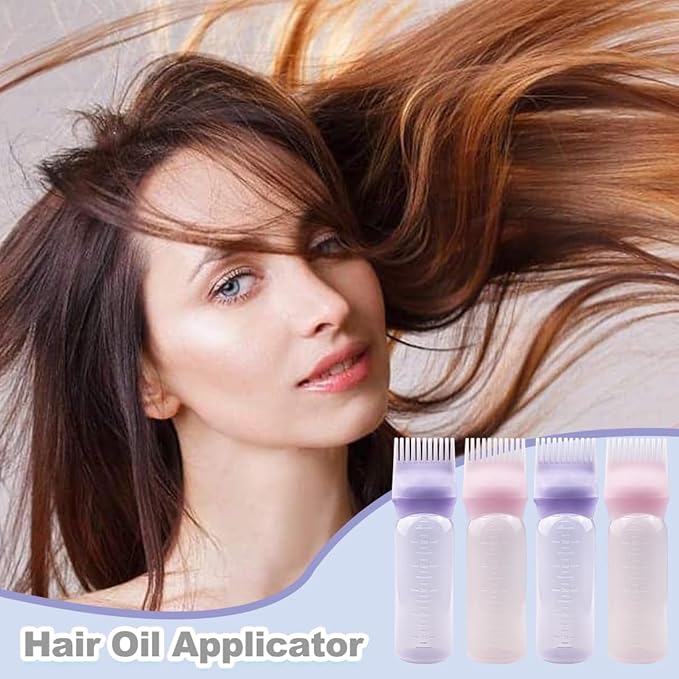 4-Pack Root Comb Applicator Bottles - Hair Oiling Applicator for Dye, Shampoos & Salons - 6oz (2 Pink + 2 Purple)