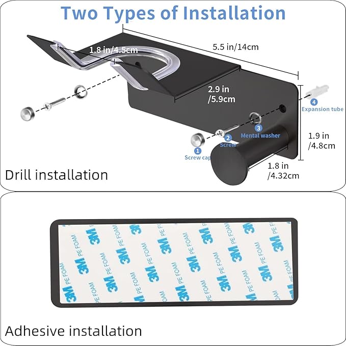 Hair Dryer Holder, Dyson Hair Dryer Holder, Blow Dryer Holder with Cord Hook SUS304 Stainless Steel Wall Mount, Self Adhesive/Screw Space Saving Hairdryer Holder for Bathroom Black Ptalseaw