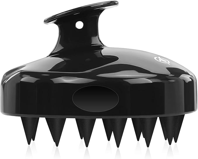 FREATECH Scalp Massager Hair Growth, Scalp Scrubber Shampoo Brush with Soft Silicone Bristles for Dandruff Removal and Hair Care, Wet & Dry Hair Massager Scalp Exfoliator for All Hair Types, Black