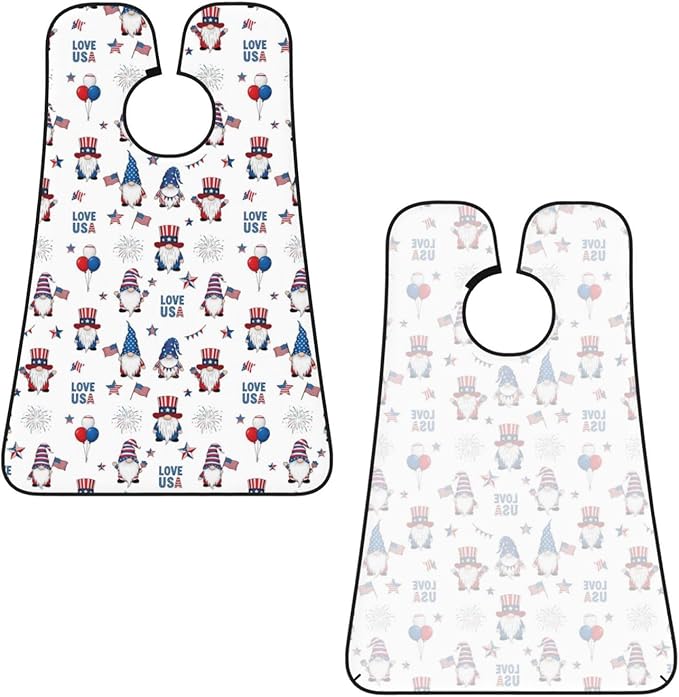 Strong Suction Cup Beard Grooming Bib, Non-Stick Hair Catcher, Waterproof, for Shaving, 4Th of July American Flag Independence Cute Gnomes