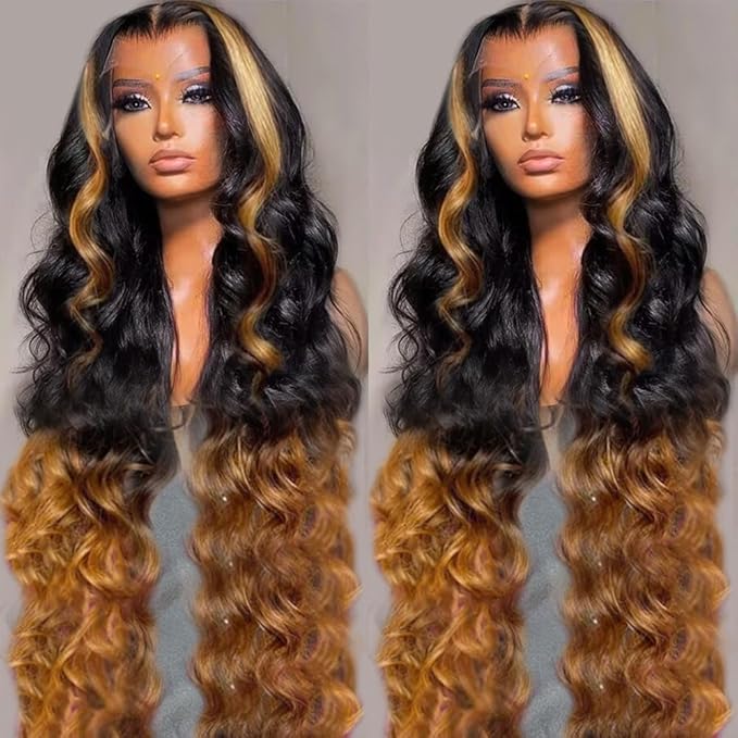 13x6 Lace Front Wigs Human Hair Pre Plucked Body Wave 13x6 1B/30 Ombre Transparent Lace Frontal Wigs With Baby Hairs Glueless Wigs Brown Highlight Balayage Wigs Human Hair Wigs For Women 24 Inch