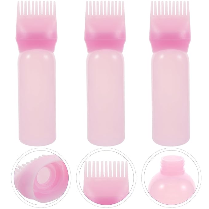 Root Comb Applicator Bottles Hair Dye Comb Bottle for Precise Application Hair Coloring and Oil Treatment Pink