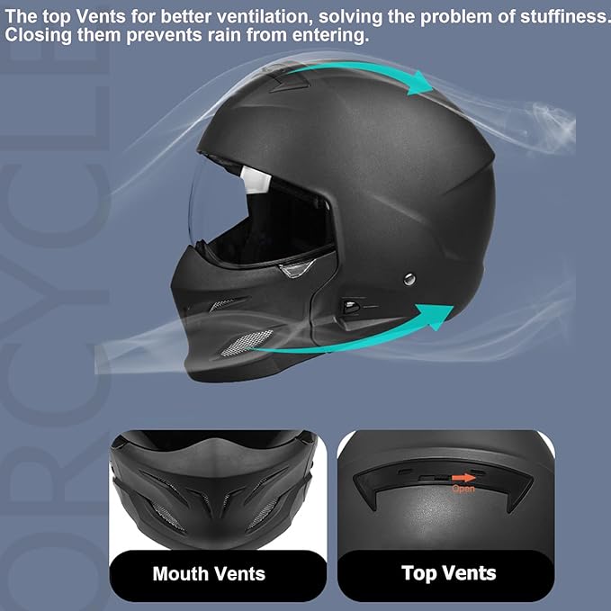 Full Face Motorcycle Helmet for Unisex-Adult Dirt Bike ATV Scooter Cruiser 3/4 Face Motocross Helmet Interchangeable Mouth Cover DOT Approved
