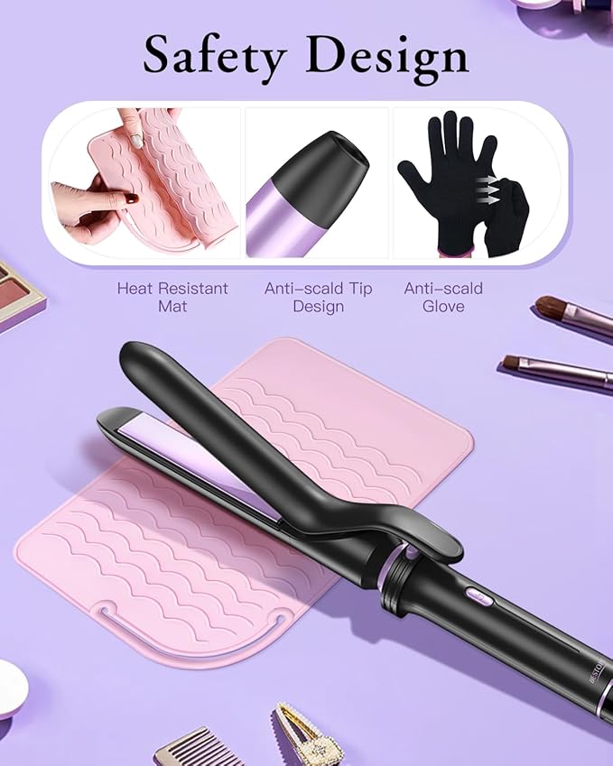 5 in 1 Curling Iron, Curling Wand Set with Thermal Brush, Flat Iron Hair Straightener, 3 Ceramic Irons (0.35"-1"), 13 Adjustable Temps, Hair Curler Waver with Heat Resistant Mat, Glove, Clip