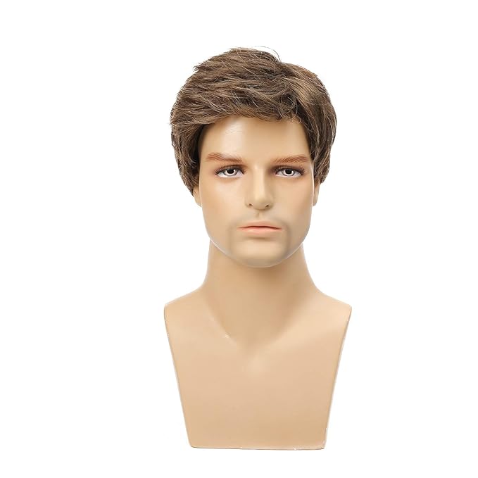 Kaneles Mens Short Brown Wig Synthetic Replacement Costume Halloween Natural Hair Wigs
