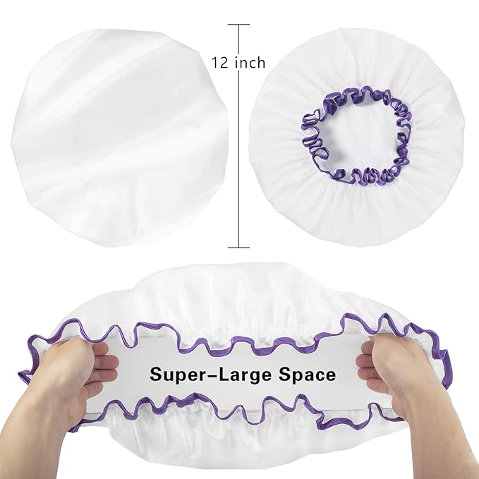 Aquior Shower Cap, Shower Cap for Women Reusable Waterproof, Large Bath Hair Cap for All Hair Lengths, Ladies, Men and Kids (White)