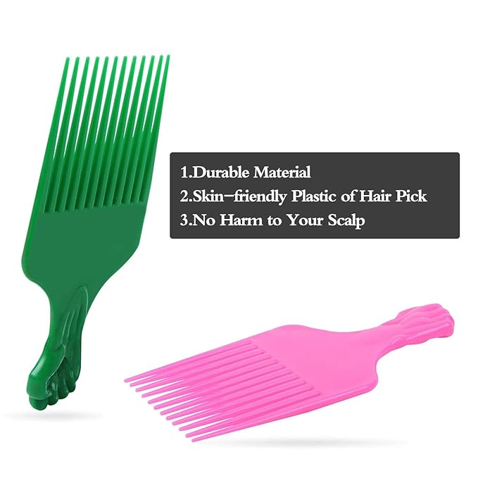 Fist Picks for Curly and Afro Hair, Plastic 6.5 inch Lift Picks for Women and Men, Rainbow Set (6 PCS)