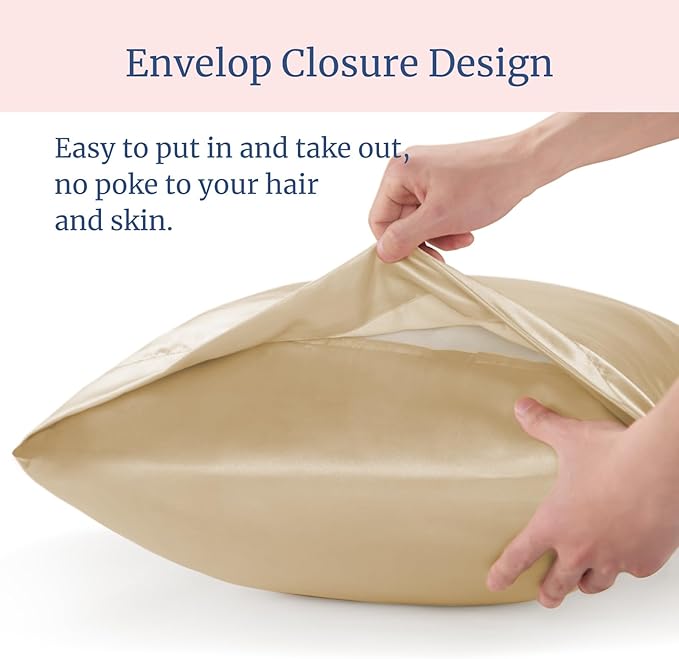 BEDELITE Satin Pillowcase for Hair and Skin, Super Soft Similar to Silk Pillow Cases 4 Pack with Envelope Closure, Cooling Pillowcases for Women Men (20"x26" Standard Size, Champagne)