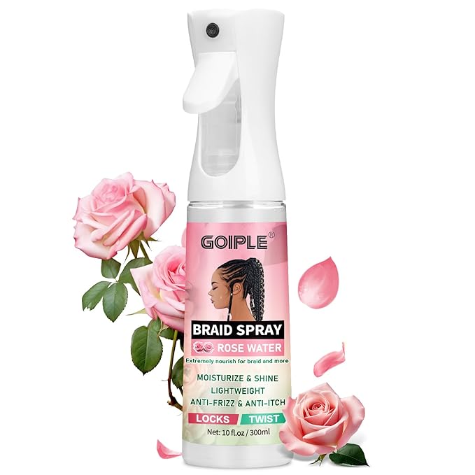 10 fl oz Braid Spray Rose Mint for Dreads, Dreadlocks, Locks Spray Rose Water for Itchy Scalp, Shine & Lightweight for Dull Hair Twists, Cornrows, Box Braids Moisturizer, Rose Water for All Hair Types