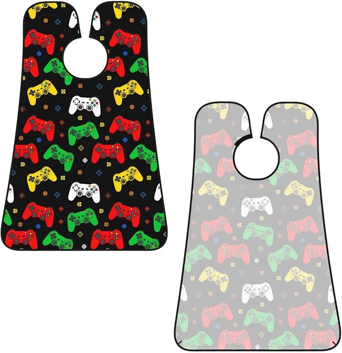 Beard Apron Hair Catcher, Funny Gamers Colorful Video Game Weapon Joystick Shave Bib, Waterproof Non-Stick Shaving Bib, Trimming Grooming Tool for Dad Men Anniversary