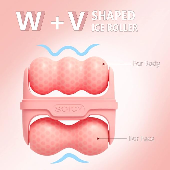 Ice Roller Double Ended, Ice Roller for Face & Eye Puffiness Relief, Ice Face Roller Massager for Migraine Pain, 2 in 1 Facial Ice Roller Skin Care Tool for Whole Body Minor Injury Cold Compress