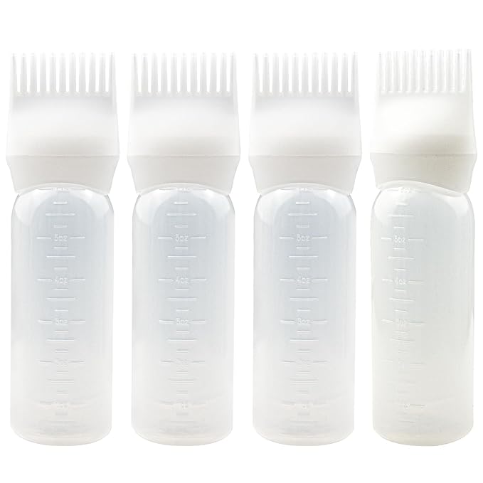 4 PCS Root Comb Applicator Bottle,Hair Oil Applicator Bottle for Hair Dye Shampoos Salons.6oz（white）