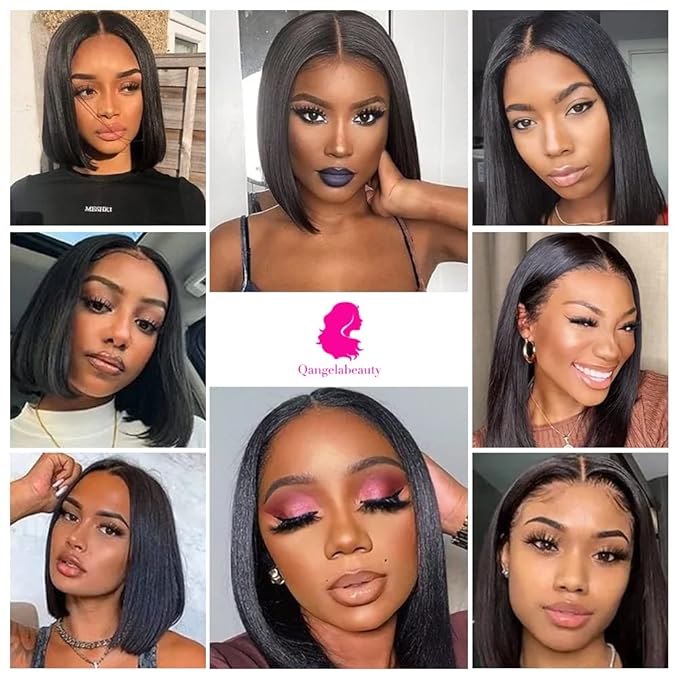 Bob Wig Human Hair 13x4 Lace Front Wigs Human Hair Pre Plucked with Baby Hair 180% Density Short Bob Wigs for Women Straight Bob Frontal Wigs for Women Natural Black (12inch,Short Wigs)