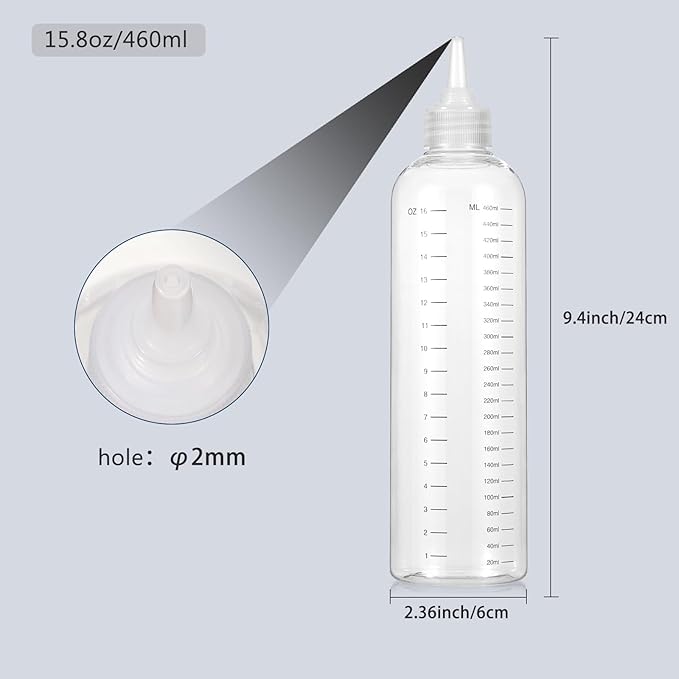 Applicator Bottle for Hair, 16.9oz 2 Packs Color Bottle Applicator with Ratio Graduated Scale, Hair Dye with Clear Twist Top Cap