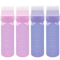 ELANE 4 Pcs Root Comb Applicator Bottle 6oz,Hair Oil Applicator Bottle for Hair,Oil Comb Applicator Hair Bottle Applicator for Hair Dye Shampoos Hair Salons Camping Traveling(purple+pink)