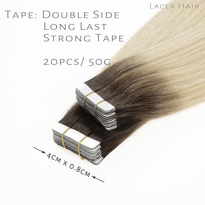 Lacer Tape in Hair Extensions Human Hair, 20pcs 30g 12 Inch Darkest Brown to Platinum Blonde Hair Extensions Tape in Straight Human Hair Tape in Extensions Skin Weft Double Sided
